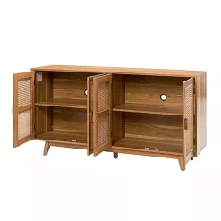 Tan Cane Wood Storage Media Cabinet