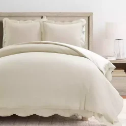 Tan Scallop Edge 3-pc. Full/Queen Duvet Cover Set
