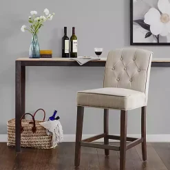 Tan Tufted Upholstered Wood Counter Stool