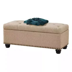 Tan Upholstered Carey Storage Ottoman Bench