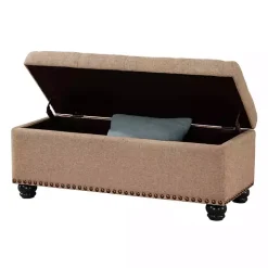 Tan Upholstered Carey Storage Ottoman Bench