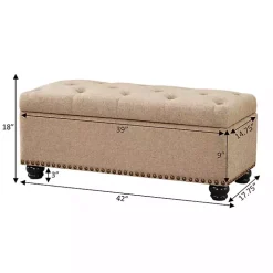 Tan Upholstered Carey Storage Ottoman Bench
