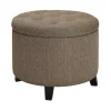 Tan Upholstered Eliza Round Storage Ottoman