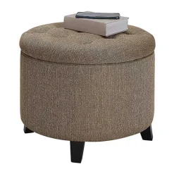 Tan Upholstered Eliza Round Storage Ottoman