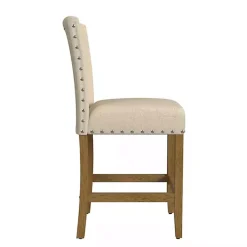 Tan Upholstered Nailhead Trim Counter Stool