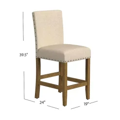 Tan Upholstered Nailhead Trim Counter Stool