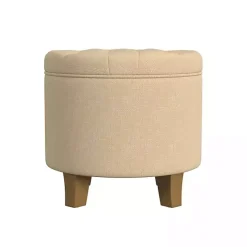 Tan Woven Upholstered Tufted Storage Ottoman