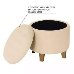 Tan Woven Upholstered Tufted Storage Ottoman