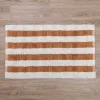 Taupe and White Striped Bathroom Rug