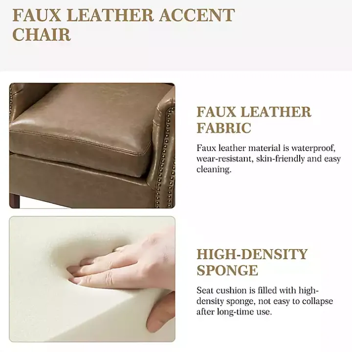 Taupe Faux Leather Nailhead Taylor Armchair