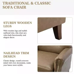 Taupe Faux Leather Nailhead Taylor Armchair