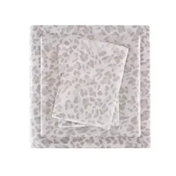 Taupe Leopard Print Satin 4-pc. King Sheet Set