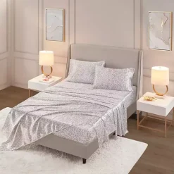 Taupe Leopard Print Satin 4-pc. King Sheet Set