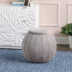 Taupe Rounded Oval Storage Ottoman
