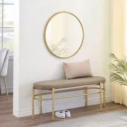 Taupe Upholstered Gold Metal Leg Bench