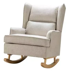 Taupe Upholstered Natural Base Wingback Rocker
