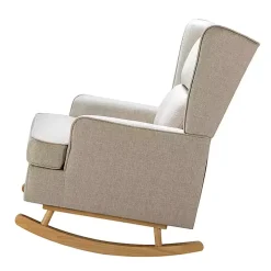 Taupe Upholstered Natural Base Wingback Rocker