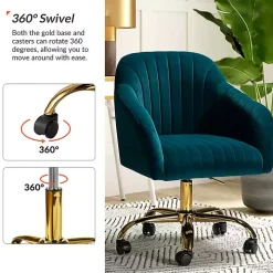 Teal Velvet Swivel Jacyln Office Chair