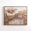 Town with Bridge Framed Canvas Art Print