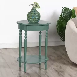 Turquoise Wood Oval Emily Accent Table