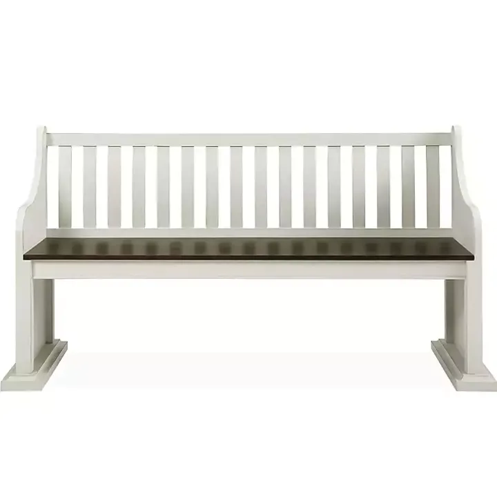 Two-Tone Dark Oak and Ivory High Back Wooden Bench