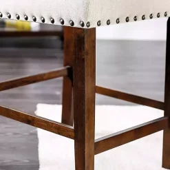 Upholstered Cherry Finish Counter Stools, Set of 2