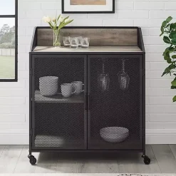 Urban Mesh Door Rolling Gray Bar Cabinet