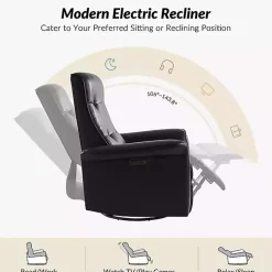 Val Black Faux Leather Swivel Power Recliner