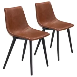 Vintage Brown Faux Leather Dining Chairs, Set of 2