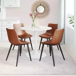 Vintage Brown Faux Leather Dining Chairs, Set of 2