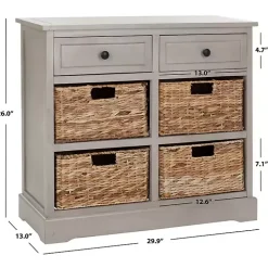 Vintage Gray Cabinet with Woven Baskets