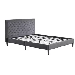 Viv Charcoal Diamond Tufted Queen Bed Frame