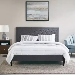 Viv Charcoal Diamond Tufted Queen Bed Frame