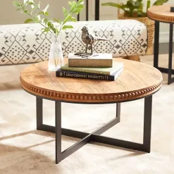 Walnut Beaded Industrial Coffee Table