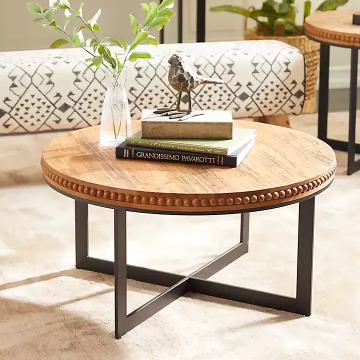 Walnut Beaded Industrial Coffee Table