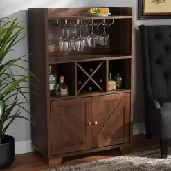 Walnut Brown Open Shelf Wine Cabinet