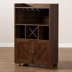 Walnut Brown Open Shelf Wine Cabinet