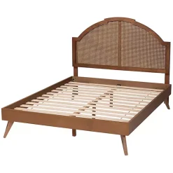 Walnut Brown Rattan Kelly Queen Platform Bed