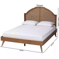 Walnut Brown Rattan Kelly Queen Platform Bed