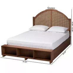 Walnut Brown Rattan Queen Storage Bed