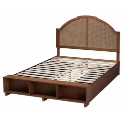 Walnut Brown Rattan Queen Storage Bed