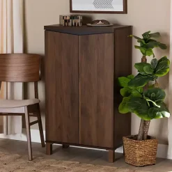 Walnut Brown Slim Shoe Storage Cabinet