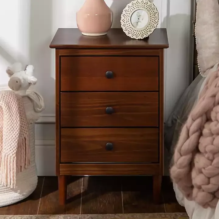 Walnut 3-Drawer Wood Nightstand