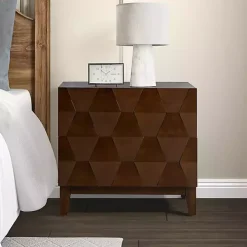 Walnut Geometric 2-Drawer Charging Nightstand