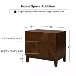 Walnut Geometric 2-Drawer Charging Nightstand