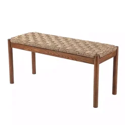 Walnut Wood and Woven Seagrass Bench