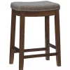 Walnut Wood Counter Stool with Gray Cushion