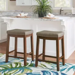 Walnut Wood Counter Stool with Gray Cushion