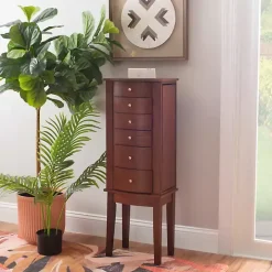 Walnut Wood 6-Drawer Maddie Jewelry Armoire