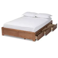 Walnut Wooden 3-Drawer Platform Bed